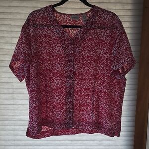Liz Claiborne Red and White Printed Short Sleeve Blouse